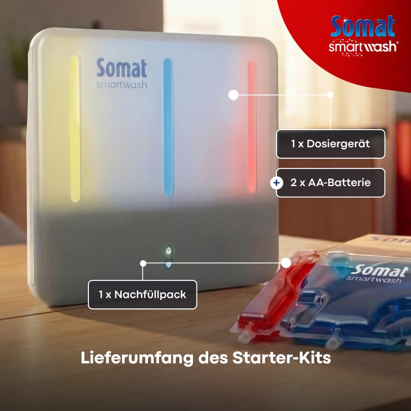 Somat Smartwash Starter Kit 2026 – Dosatore all-in-one per lavastoviglie, sostituisce pastiglie, detersivo e sale, dosaggio automatico, cura della lavatrice integrata, si adatta a qualsiasi