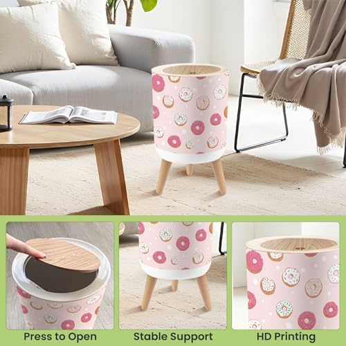 Papelera Pequeña Redonda con Tapa Presion Rosa 7L miniatura 5