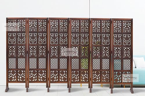 Image of Wooden Room Partition with Stands /Wall Divider for Living Room /Room Divider Wall Separator for Office (6 Panel- Mix with Stand)
