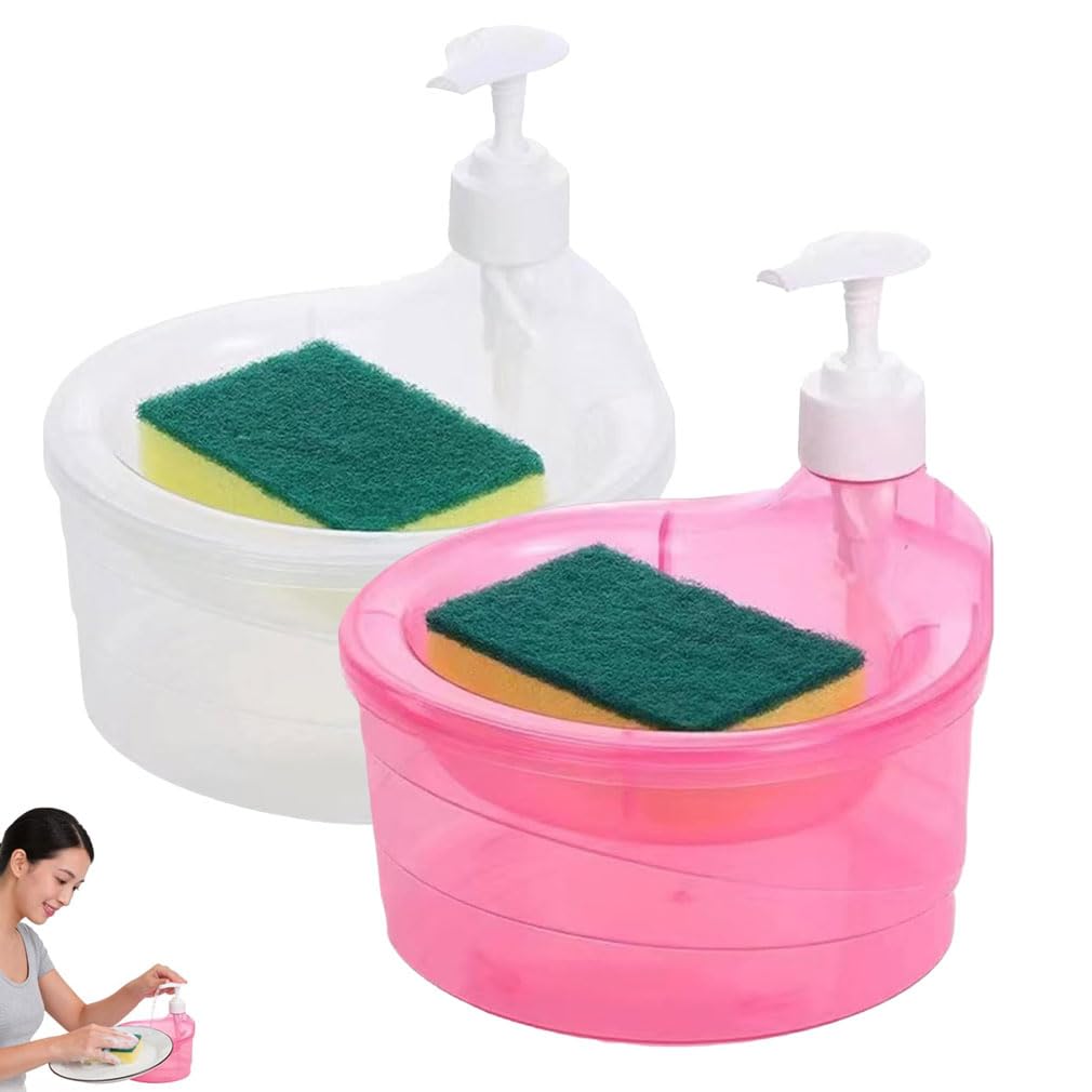 2PCS Dishwashing Soap Dispenser Bowl, 2-in-1 Dish Washing Soap Dispensers Bowl with Sponge Holder, Leak-Proof & Space-Saving, Kitchen Counter Organizer, Press Down Soap Pump Bowl for Dishwashing (B)