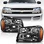 ACANII - For 2002-2009 Chevy Trailblazer w/Full Width Grille Black Housing Headlights Headlamps Pair Set Left+Right