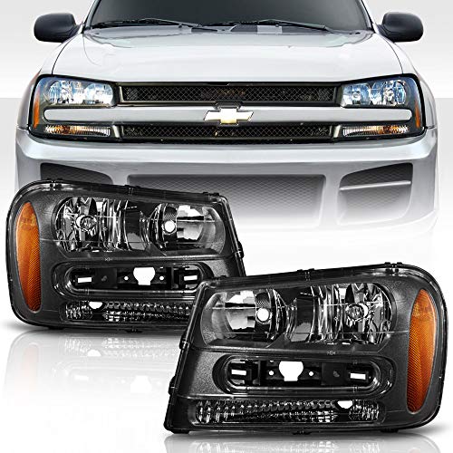 ACANII - For 2002-2009 Chevy Trailblazer w/Full Width Grille Black Housing Headlights Headlamps Pair Set Left+Right