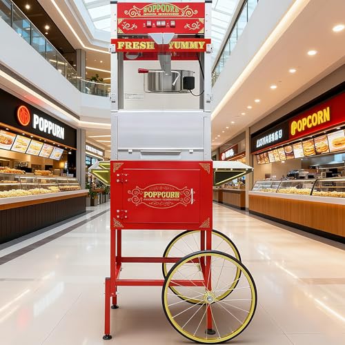 Image of Commercial Popcorn Maker Machine - 28OZ Stainless Steel Kettle Cart, Vintage Movie Theater Style Popper for Home, Parties, Christmas & Events - Red (28OZ /Cart)
