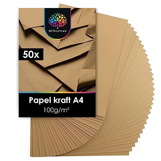 OfficeTree 50 x Papel Kraft A4 100g/m² - Craft Paper - Carton Kraft - Cartulina Craft A4 - Manualidades Niños Cartulinas para Scrapbooking - Papel Craft A4 - Papel marron - Papel carton