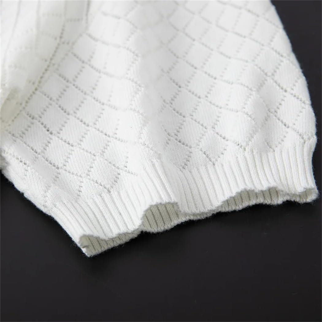 Męski sweter bawełniany sweter z okrągłym dekoltem T-shirt z krótkim rękawem z wydrążonym oddychającym wygodnym topem