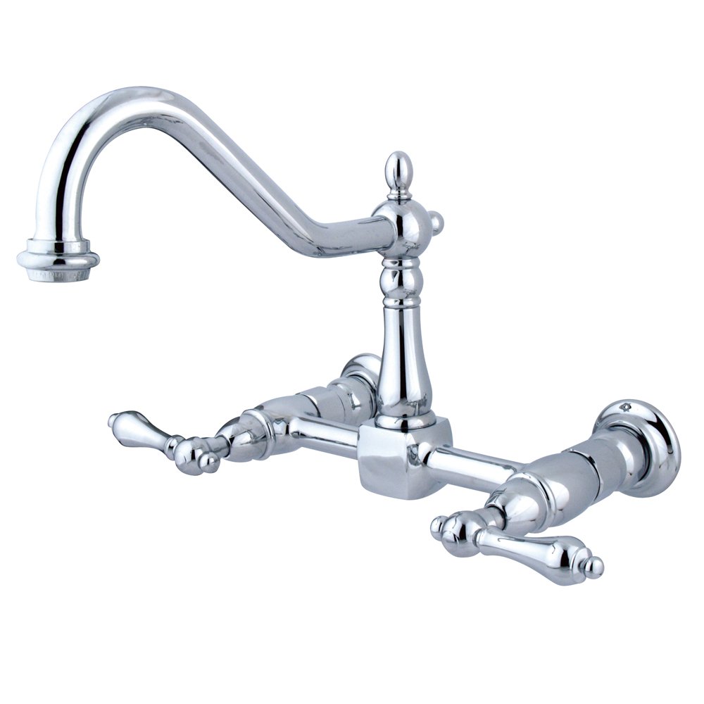 Kingston Brass KS1241AL Heritage Wall Mount Bridge Kitchen Faucet, Polished Chrome
