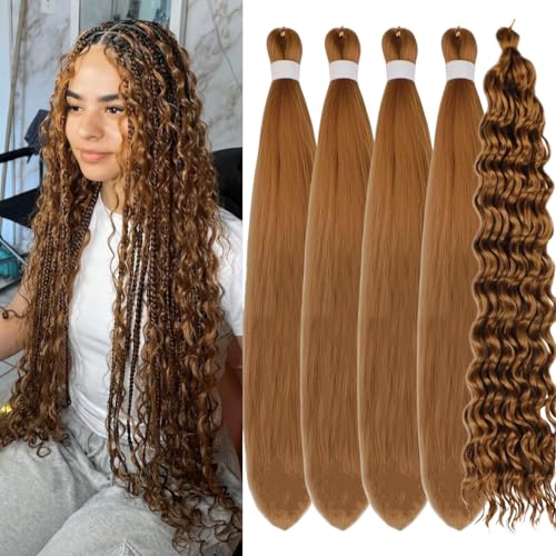 Honey Blonde Braiding Hair Pre stretched for Boho Braids Hypoallergenic Color 27 Boho Braiding Hair Ez Braid Knotless Curly Deep Wave Braids