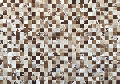 Leder Teppich 160x230 cm 100% Kuhfell Ivory Compatible with Braun Beige Silber Patchwork L6