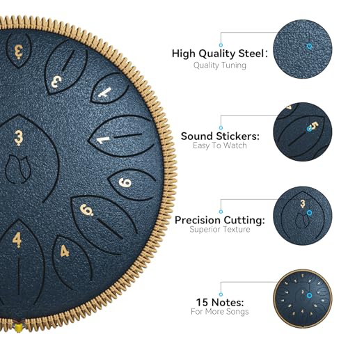 image for Lidguni Steel Tongue Drum 12 Inch 15 Notes, Steel Drums Instruments fo
