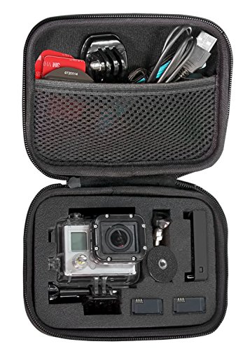 ® Case für GoPro Hero 4/3+ / 3/2 / 1 - Tasche für Kamera, Gehäuse, LCD, Akku, SD Karte und Zubehör Universal (Größe: S, Utensilienfach mit Zipper