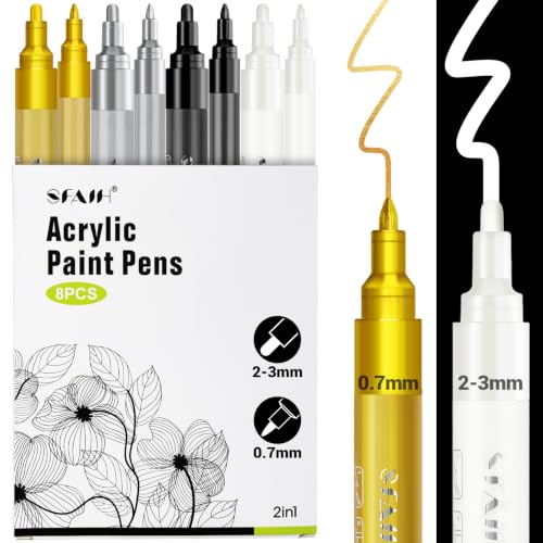 Image of SFAIH Acrylic Paint Markers, 8 Count Pens 0.7M Extra Fine 2-3MM Medium Tips