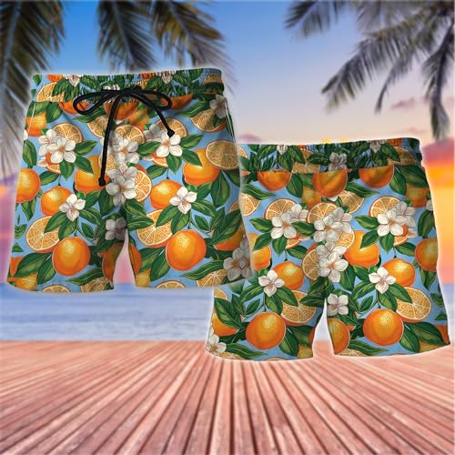 V-DECORPARKS Tropical Fruits Men's Swim Trunks - Summer Beach Hawaiian Shorts for Men, Men's Summer Bathing Shorts Set 313