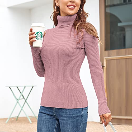 Image of Rocorose Women's Ribbed Turtleneck Sweater Long Sleeve Knitted Solid Pullover