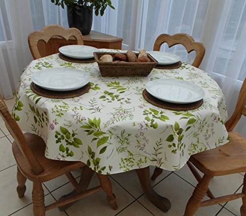 55 (140cm) DIAMETER ROUND PVC/VINYL TABLECLOTH - HERB GARDEN DESIGN