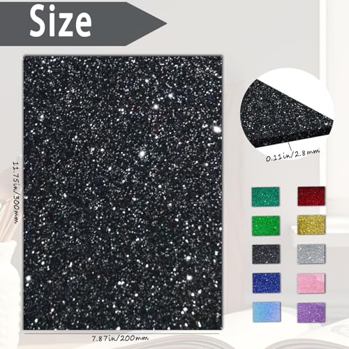 Image of Glitter Acrylic Sheets, Black, 12 inchx8 inch, 2 Pack, 1 /8 inch Thick | 3mm Cast Sparkly Acrylic, For Laser Cutting, For Engraving, Invitation Blanks, Signs & Festival Decorations