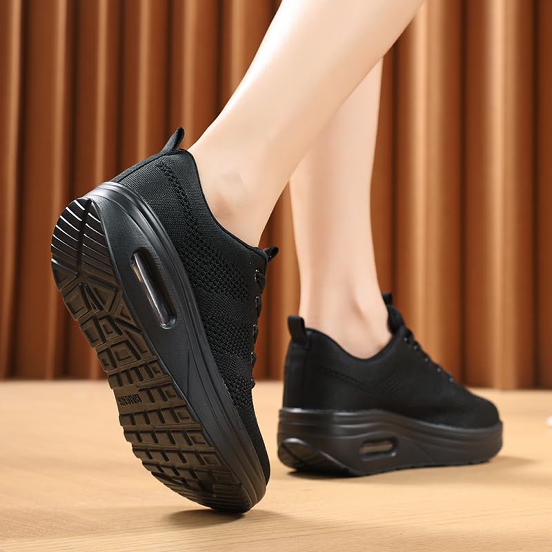 Image of Womens Platform Wide Walking Shoes Breathable Sneakers with Air Cushion Sole for Women, Lace-Up Width Shoe for Travel