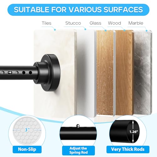 Image of Tension Curtain Rod Black Tension Rod 40 to 113 Inch Spring Curtain Rods Non Slip Tension Rods 1pcs For Windows No Drilling Adjustable Tension Rods of Curtains Window Closet Kitchen Wardrobe