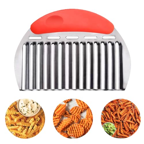 FANTEXY Large Crinkle Cutter - Stainless Steel French Fry And Waffle Fry Maker for Potatoes, Crinkle Cut Tool with Handle, Professional Vegetable Chopper for Carrots Cucumbers