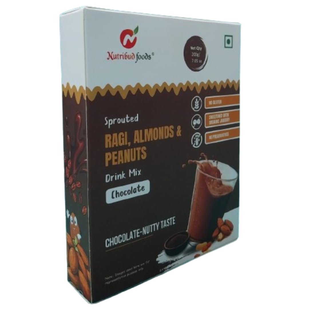 Nutribud Foods Sprouted Ragi, Almonds & Peanuts Drink Mix (Chocolate) - (200g) | Chocolate Milk Mix Powder, Sweetened with Jaggery Powder (No Refined Sugar), Chocolate Nutty Taste (B0D3HDHS1B) Amazon Price History, Amazon Price Tracker