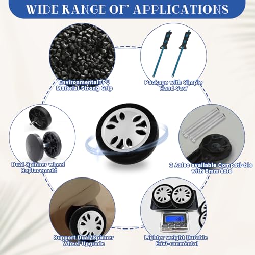 8PCS Luggage Wheels Replacement Set 2 inch TPU Rubber Wheel Convenient Upgrade Sets Smooth Silent for Suitcase Spinner Trolley Bag Drawbar Travel Box Caster Repair3