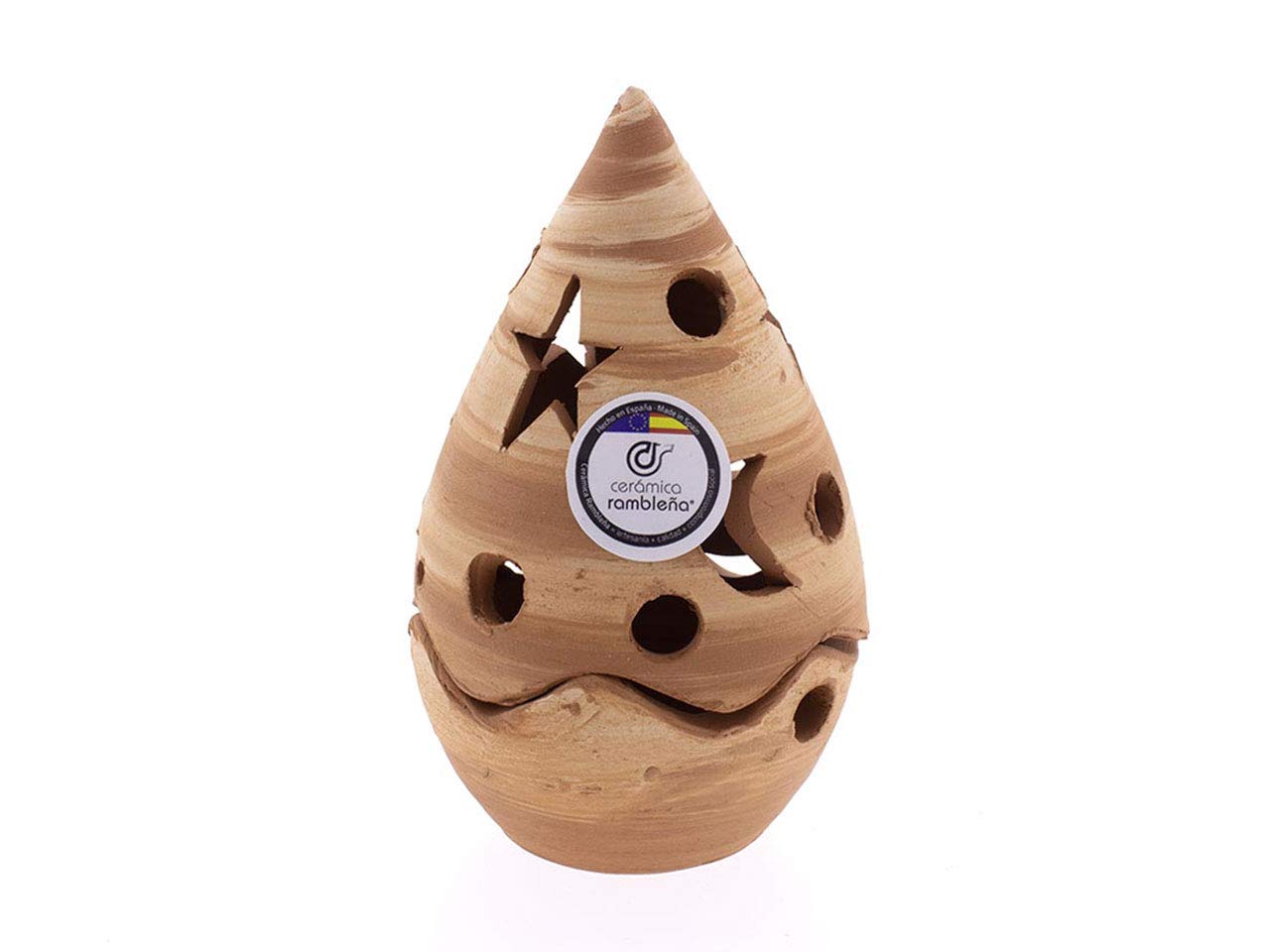 CR CERAMICA RAMBLEÑA | Roter Steingut-Kerzenhalter Modell Bola | Dekorative Kerzenhalter | 100% Handarbeit | 8.5x8.5x15 cm