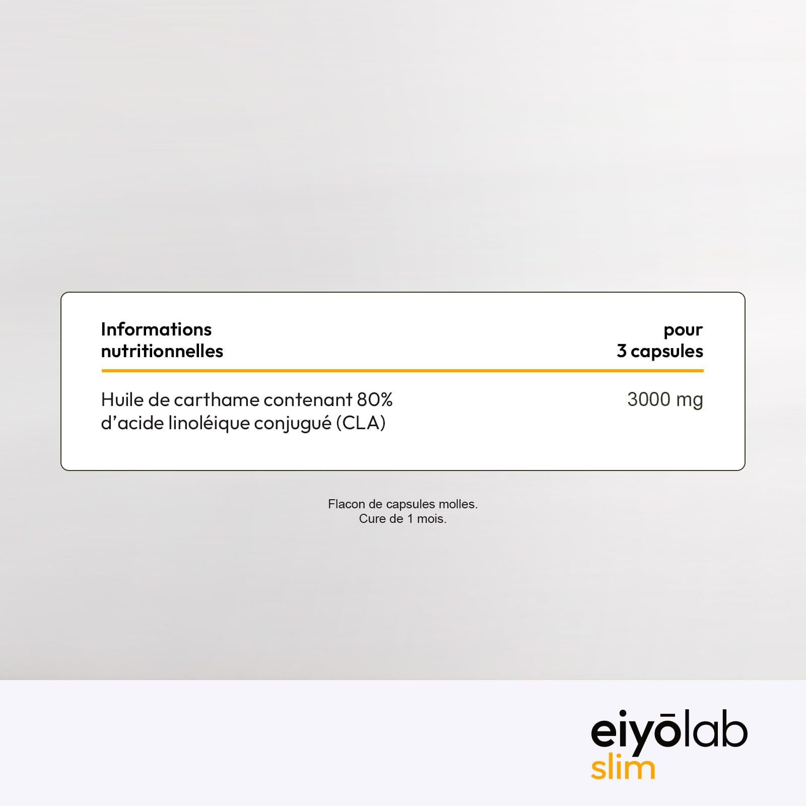 CLA HT | 3000mg par Portion | Bruleur de Graisse Naturel | Action Ciblée sur la Ceinture Abdominale | 80% d’Acide Linoléique Conjugué | 90 Capsules pour Homme et Femme | Made in France | Eiyolab
