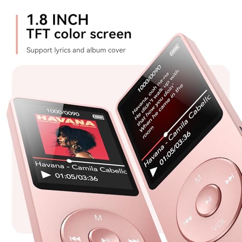 Image of AGPTEK A02 MP3 Player with Bluetooth 5.3, 1.8 inch Screen Portable Music Player with Speaker, FM Radio, Voice Recorder, Supports Expanded Up to 128GB(Rose Gold, 32GB)