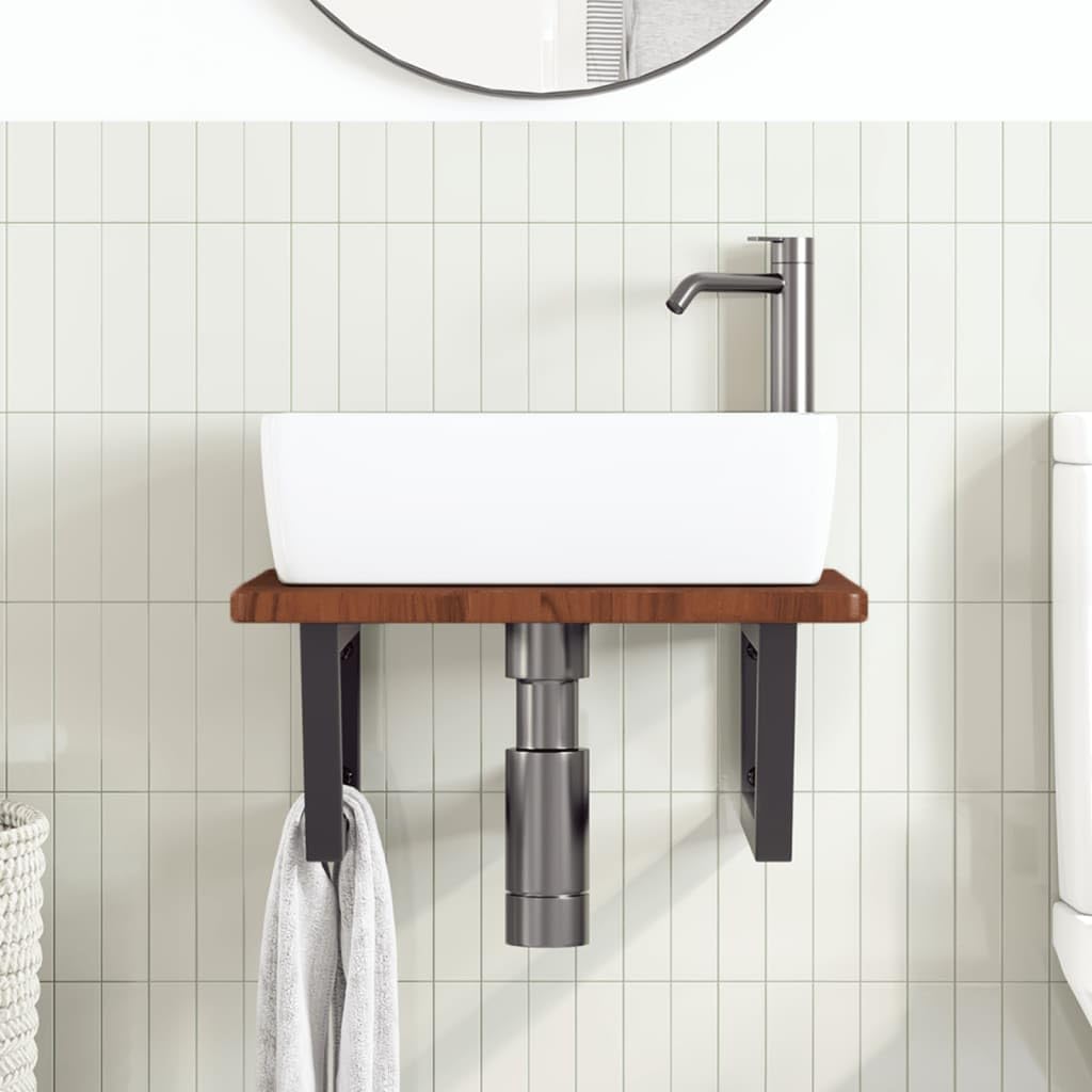 Piano lavabo in legno di rovere massiccio con supporto in acciaio, trapezoidale, 50 x 50 x 2,5 cm, portata fino a 100 kg, salvaspazio, per bagno, montaggio a parete