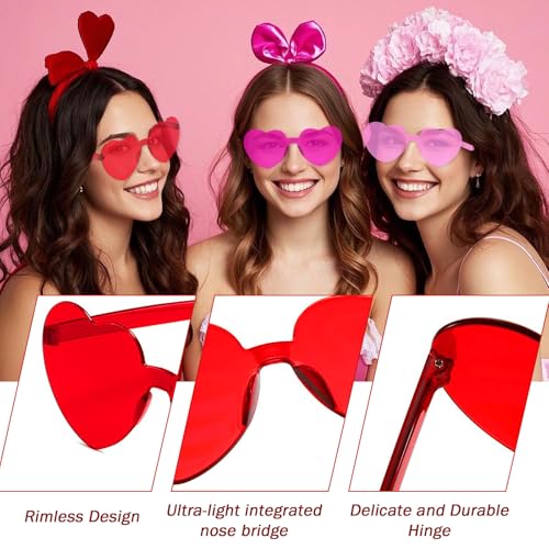 Heart Glasses 24 PCS Heart Sunglasses Bulk Rimless Cute Fun Sunglasses for Valentine Bachelorette Birthday Photo4