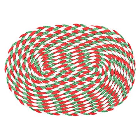 CAIT CHAPMAN HOME COLLECTION Festive Braided Woven 12"x18" Oval Holiday Red Green White Polypropylene Plastic Placemats, Set of 6 Cover