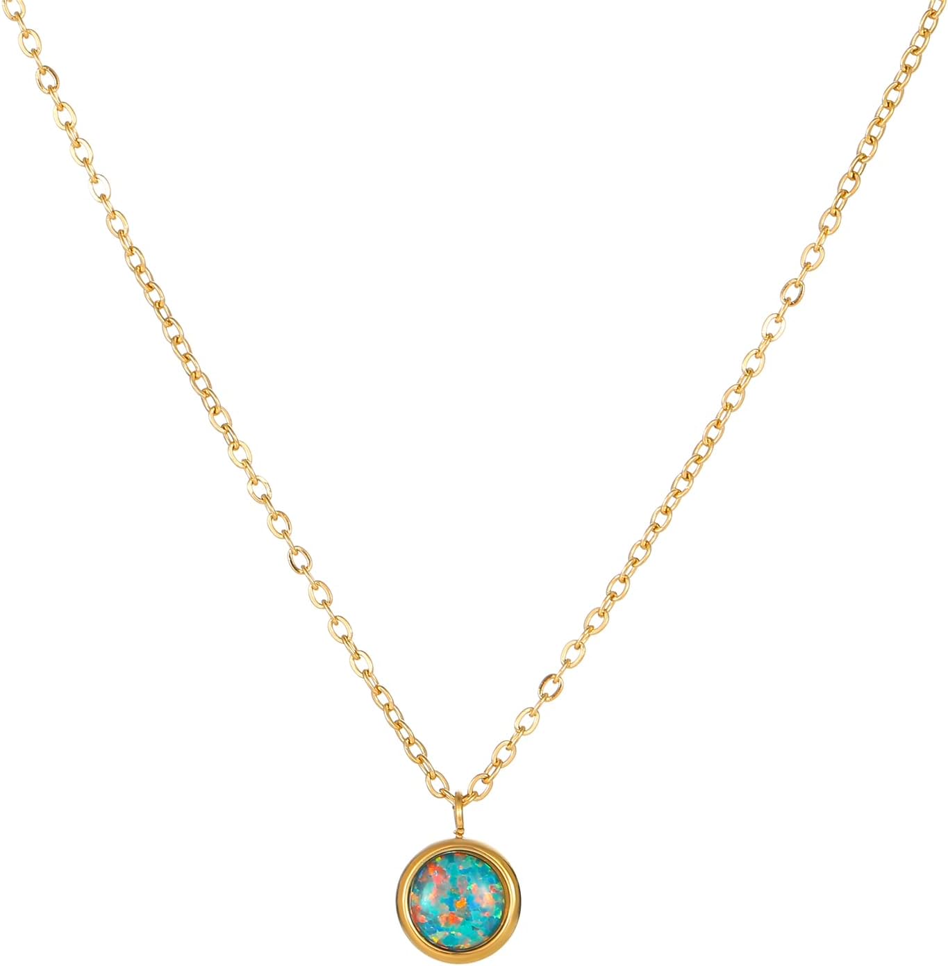 Opal Necklaces for Women Dainty 18K Gold Plated Created Opal Pendant Necklace Simple Round Opal Jewelry Gift - Image 5