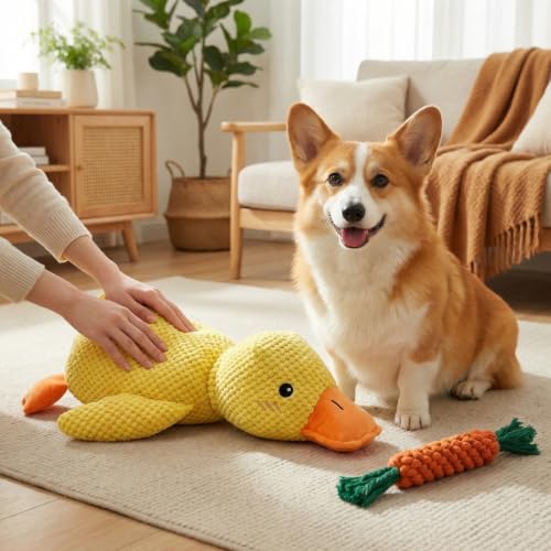 Wisebom Anti Stress Ente Für Hunde Quack-Quack Duck Hundespielzeug Quietschspielzeug Hund Kuscheltier Hundespielzeug Unzerstörbar Ente Hundespielzeug Dog Toys für Kleine, Mittlere Hunde (Gro-5