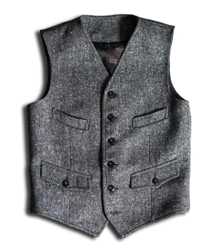 SevenBoy Men’s Vintage Tweed Vest Waistcoat – Retro Hunting-Inspired Multi-Pocket Wool Vest for Men2
