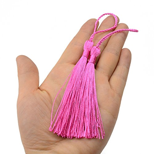 Image of Makhry 100pcs 13cm /5 Inch Silky Floss Bookmark Tassels with 2-Inch Cord Loop and Small Chinese Knot for Jewelry Making, Souvenir, Bookmarks, DIY Craft Accessory (Dark Pink)