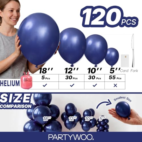 Image of PartyWoo Navy Blue Balloons 120pcs Dark Blue Balloons Different Sizes | 18 12 10 5 Inch for Graduation Wedding Sports Baby Shower Birthday Bachelorette Sports Party Decorations Blue-Z90