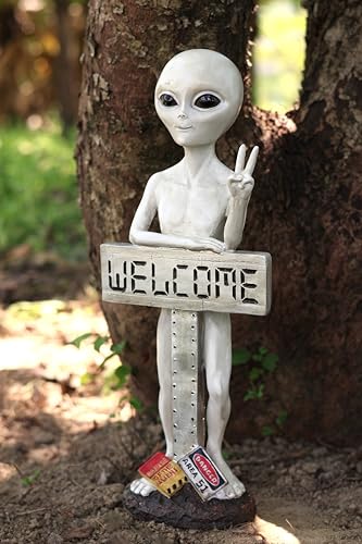 Estatua Alien de Resina con Letrero Bienvenida miniatura 1