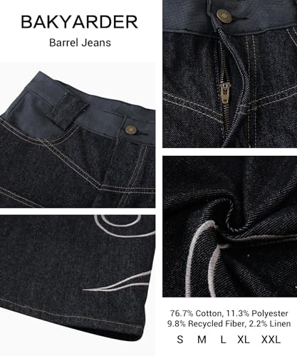 Unisex Vintage Embroidered Barrel Wide Leg Jeans with Inside-Out Pockets Streetwear Denim Pants3
