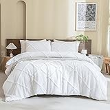 Andency White Comforter King Size (104x90 inches), 3 Pieces Boho Lightweight Soft Luxury Microfiber Tufted Comforter with 2 Pillowcases, All Season Geometric Textured Bedding Set