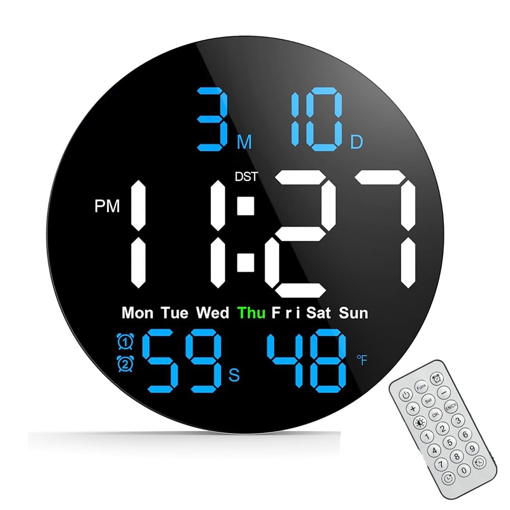 Horloge murale numérique LED 10 pouces avec affichage des secondes et bouton muet pour salon