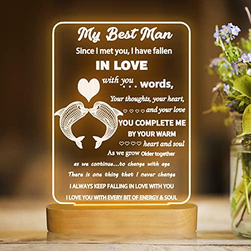 Image of Attivolife Husband 3D Night Light, LED Illusion Optical Wooden Romantic Warm Colors Lamp, Best Room Home Table Decor for Men Dad Lover Boy Him Birthday Wedding Anniversary Valentines Christmas Gifts