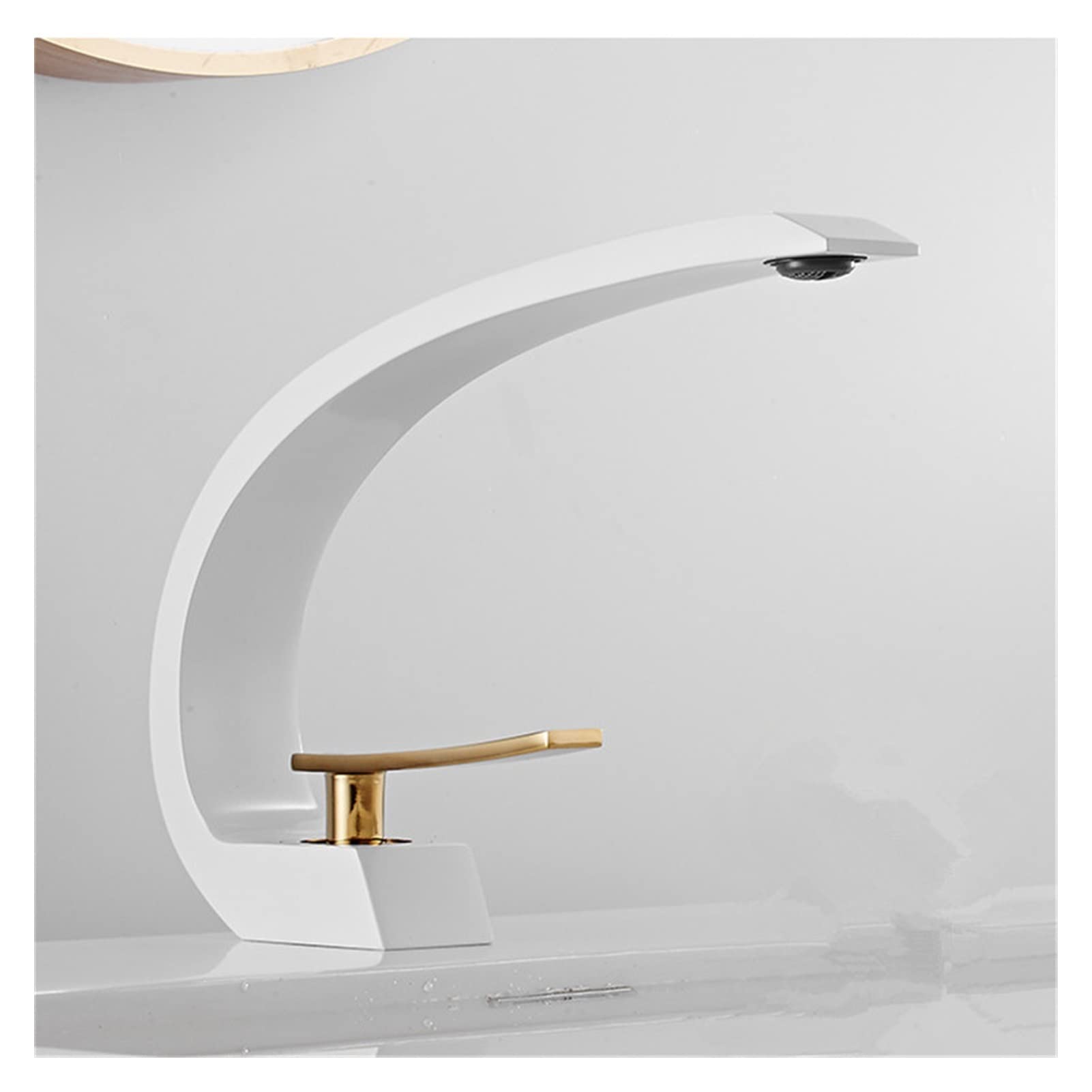 Cudtapi White And Gold Bathroom Faucet Basin Faucet Gold Bathroom Mixer Tap Rose Wash Nickel Lavotory Brass Hot And Cold Waterfall(White And Gold)