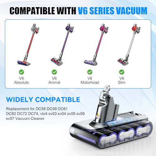 V6 6000mAh Akku für Dyson, Powtree Ersatzakku für Dyson V6 DC62 SV03 Animal Fluffy DC58 SV05 Trigger DC59 DC61 DC72 DC74 VTC4 SV04 SV06 SV07 SV09 staubsauger Akku(3 Filter + 1 Batteriekappe)