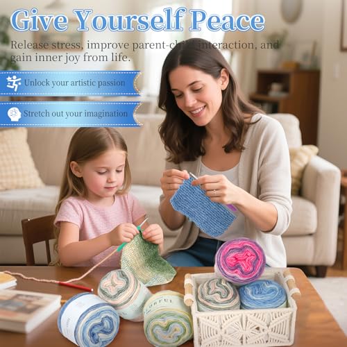 Image of Aeelike Cake Yarn for Crocheting, 6 Skeins Gradient Yarn 100g (3.52 oz) 245m (267 Yards) # 3 Light Weight, Soft Ombre Yarns Fairyland Yarns Rainbow for Making Colorful Crafts, Fantasy Blue Gradient