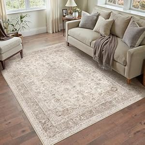 Vintage Waschbarer Beige Teppich Wohnzimmer 120x170cm kurzflor rutschfest Weich Böhmischen Retro Teppiche für Küchen Schlafzimmer Esszimmer Bedroom Living Room Büro Frost's Shadow | Beige 12