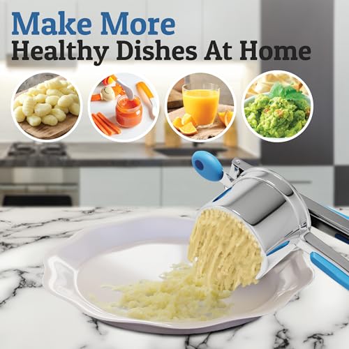 Image of PriorityChef Large 15oz Potato Ricer, Heavy Duty Stainless Steel Potato Masher and Ricer Kitchen Tool, Press and Mash Kitchen Gadget For Perfect Mashed Potatoes - Everytime, Blue