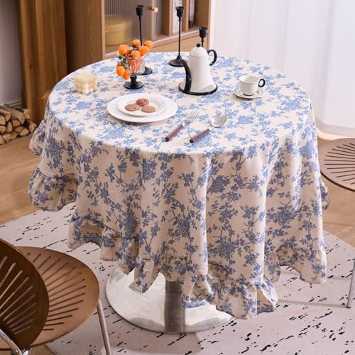 Nappe ronde imprimé floral coton et lin, solution table de fête - 7