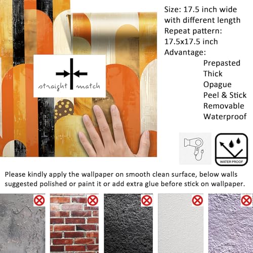 Papier peint géométrique adhésif vinyle rétro orange pour meubles - 7