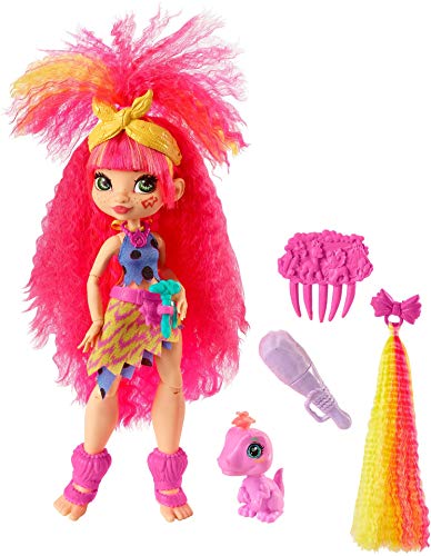 Cave Club Emberly Doll (8 â€“ 10-inch, Pink Hair) Poseable Prehistoric Fashion Doll with Dinosaur Pet and Accessories, Gift for 4 Year Olds and Up [Amazon Exclusive]