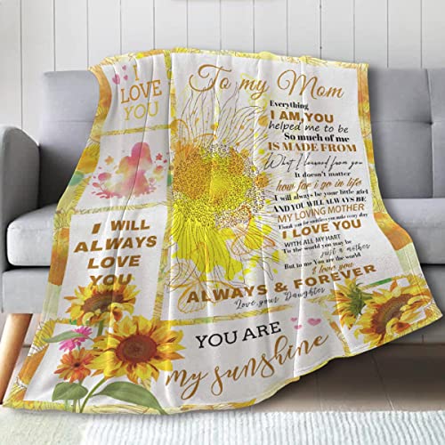 Gifts for Mom Blanket, Gifts from Daughter Sunflower I Love You Blanket, Soft Cozy Warm Plush Fuzzy Lightweight Fleece Flannel Throw, Present for Birthday Mothers Day 50
