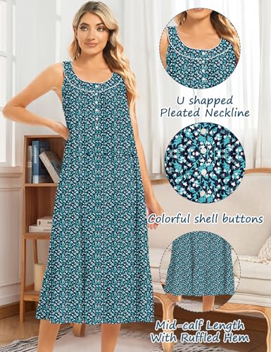 Image of MZROCR Cotton Nightgowns for Women Soft Sleeveless Night Gown for Adult Women Ruffle Sleepwear
